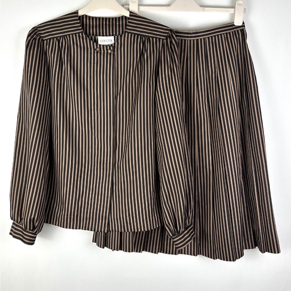 Vintage Dresses & Skirts - Vintage 1980’s ‘Cos Cob’ 2 Piece Set • Blouse and Skirt - Black & Brown - XS/S